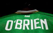 23 March 2024; The shirt of Jake O'Brien of Republic of Ireland before the international friendly match between Republic of Ireland and Belgium at the Aviva Stadium in Dublin. Photo by Stephen McCarthy/Sportsfile