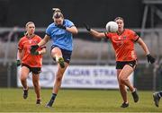 23 March 2024; Jennifer Dunne of Dublin in action against Eimear O'Brien of Armagh during the Lidl LGFA National League Division 1 match between Armagh and Dublin at BOX-IT Athletic Grounds in Armagh. Photo by Ben McShane/Sportsfile