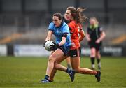 23 March 2024; Hannah Tyrrell of Dublin in action against Clodagh McCambridge of Armagh during the Lidl LGFA National League Division 1 match between Armagh and Dublin at BOX-IT Athletic Grounds in Armagh. Photo by Ben McShane/Sportsfile