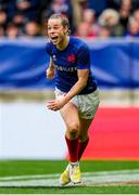 23 March 2024; Marine Menager of France celebrates after scoring her side's second try during the Women's Six Nations Rugby Championship match between France and Ireland at Stade Marie-Marvingt in Le Mans, France. Photo by Hugo Pfeiffer/Sportsfile