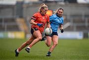 23 March 2024; Kelly Mallon of Armagh in action against Martha Byrne of Dublin during the Lidl LGFA National League Division 1 match between Armagh and Dublin at BOX-IT Athletic Grounds in Armagh. Photo by Ben McShane/Sportsfile