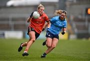 23 March 2024; Kelly Mallon of Armagh in action against Martha Byrne of Dublin during the Lidl LGFA National League Division 1 match between Armagh and Dublin at BOX-IT Athletic Grounds in Armagh. Photo by Ben McShane/Sportsfile