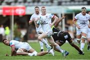 23 March 2024; Nathan Doak of Ulster makes a break during the United Rugby Championship match between Hollywoodbets Sharks and Ulster at Hollywoodbets Kings Park in Durban, South Africa. Photo by Shaun Roy/Sportsfile