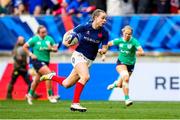 23 March 2024; Marine Menager of France on her way to scoring her side's second try during the Women's Six Nations Rugby Championship match between France and Ireland at Stade Marie-Marvingt in Le Mans, France. Photo by Hugo Pfeiffer/Sportsfile