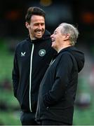 23 March 2024; Republic of Ireland technical advisor Brian Kerr, right, and Republic of Ireland assistant coach Paddy McCarthy before the international friendly match between Republic of Ireland and Belgium at the Aviva Stadium in Dublin. Photo by Stephen McCarthy/Sportsfile