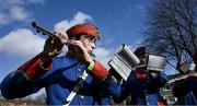 23 March 2024; Cian O'Leary, a member of the Artane Band, plays a flute, at the official unveiling of a plaque by Dublin City Council and the GAA at Clonturk Park in Drumcondra, commemorating it as a location for the All-Ireland hurling and football finals of 1890, 1891, 1892 and 1894 Photo by Ray McManus/Sportsfile