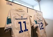 23 March 2024; The Leinster jerseys of brothers Andrew Osborne and Jamie Osborne are seen in the dressing room before the United Rugby Championship match between Zebre Parma and Leinster at Stadio Sergio Lanfranchi in Parma, Italy. Photo by Harry Murphy/Sportsfile
