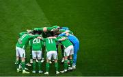 23 March 2024; The Republic of Ireland team huddle before the international friendly match between Republic of Ireland and Belgium at the Aviva Stadium in Dublin. Photo by David Fitzgerald/Sportsfile