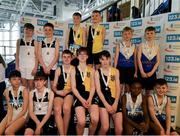 23 March 2024; Medalists in the boys under 14 4x200m relay during day one of the 123.ie National Juvenile Indoor Championships at the TUS International Arena in Athlone.  Photo by Stephen Marken/Sportsfile