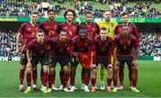 23 March 2024; The Belgium team, front row, from left, Leandro Trossard, Youri Tielemans, Johan Bakayoko, Arthur Vermeeren and Loïs Openda; back row, from left, Timothy Castagne, Koni De Winter, Wout Faes, Aster Vranckx, Matz Sels and Olivier Deman before the international friendly match between Republic of Ireland and Belgium at the Aviva Stadium in Dublin. Photo by Seb Daly/Sportsfile