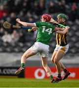 23 March 2024; Donnacha Ó Dálaigh of Limerick and Tommy Walsh of Kilkenny contest possession during the Allianz Hurling League Division 1 semi-final match between Limerick and Kilkenny at SuperValu Páirc Ui Chaoimh in Cork. Photo by Brendan Moran/Sportsfile