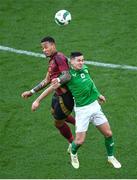 23 March 2024; Josh Cullen of Republic of Ireland in action against Aster Vranckx of Belgium during the international friendly match between Republic of Ireland and Belgium at the Aviva Stadium in Dublin. Photo by David Fitzgerald/Sportsfile