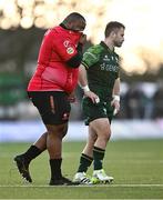 23 March 2024; Asenathi Ntlabakanye of Emirates Lions leaves the pitch after he was sent off by referee Chris Evans during the United Rugby Championship match between Connacht and Emirates Lions at Dexcom Stadium in Galway. Photo by Piaras Ó Mídheach/Sportsfile