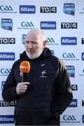 23 March 2024; Kildare manager Glenn Ryan is interviewed by TG4 before the Allianz Football League Division 2 match between Kildare and Louth at Netwatch Cullen Park in Carlow. Photo by Michael P Ryan/Sportsfile