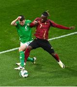 23 March 2024; Seamus Coleman of Republic of Ireland in action against Jérémy Doku of Belgium during the international friendly match between Republic of Ireland and Belgium at the Aviva Stadium in Dublin. Photo by David Fitzgerald/Sportsfile