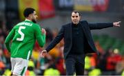 23 March 2024; Republic of Ireland interim head coach John O'Shea and Andrew Omobamidele of Republic of Ireland during the international friendly match between Republic of Ireland and Belgium at the Aviva Stadium in Dublin. Photo by Stephen McCarthy/Sportsfile
