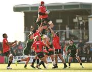 23 March 2024; Francke Horn of Emirates Lions wins possession in the lineout during the United Rugby Championship match between Connacht and Emirates Lions at Dexcom Stadium in Galway. Photo by Piaras Ó Mídheach/Sportsfile
