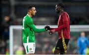 23 March 2024; Adam Idah of Republic of Ireland and Amadou Onana of Belgium shake hands after the international friendly match between Republic of Ireland and Belgium at the Aviva Stadium in Dublin. Photo by Seb Daly/Sportsfile