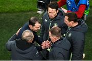 23 March 2024; Republic of Ireland interim head coach John O'Shea with his coaching staff, technical advisor Brian Kerr, assistant coach Paddy McCarthy, assistant coach Glenn Whelan and goalkeeping coach Rene Gilmartin during the international friendly match between Republic of Ireland and Belgium at the Aviva Stadium in Dublin. Photo by David Fitzgerald/Sportsfile
