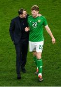 23 March 2024; Republic of Ireland interim head coach John O'Shea and Nathan Collins of Republic of Ireland after the international friendly match between Republic of Ireland and Belgium at the Aviva Stadium in Dublin. Photo by David Fitzgerald/Sportsfile