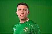 18 March 2024; Dara O'Shea poses for a portrait during a Republic of Ireland portrait session at Castleknock Hotel in Dublin. Photo by Stephen McCarthy/Sportsfile
