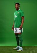 18 March 2024; Chiedozie Ogbene poses for a portrait during a Republic of Ireland portrait session at Castleknock Hotel in Dublin. Photo by Stephen McCarthy/Sportsfile