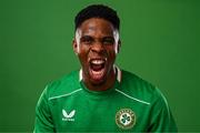 18 March 2024; Chiedozie Ogbene poses for a portrait during a Republic of Ireland portrait session at Castleknock Hotel in Dublin. Photo by Stephen McCarthy/Sportsfile
