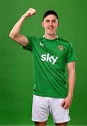 18 March 2024; Jamie McGrath poses for a portrait during a Republic of Ireland portrait session at Castleknock Hotel in Dublin. Photo by Stephen McCarthy/Sportsfile