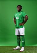 18 March 2024; Festy Ebosele poses for a portrait during a Republic of Ireland portrait session at Castleknock Hotel in Dublin. Photo by Stephen McCarthy/Sportsfile