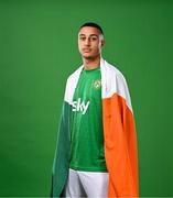 18 March 2024; Adam Idah poses for a portrait during a Republic of Ireland portrait session at Castleknock Hotel in Dublin. Photo by Stephen McCarthy/Sportsfile