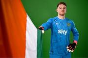 18 March 2024; Goalkeeper Mark Travers poses for a portrait during a Republic of Ireland portrait session at Castleknock Hotel in Dublin. Photo by Stephen McCarthy/Sportsfile
