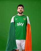 18 March 2024; Mikey Johnston poses for a portrait during a Republic of Ireland portrait session at Castleknock Hotel in Dublin. Photo by Stephen McCarthy/Sportsfile