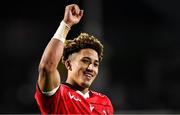 23 March 2024; Jordan Hendrikse of Emirates Lions celebrates after his side's victory in the United Rugby Championship match between Connacht and Emirates Lions at Dexcom Stadium in Galway. Photo by Piaras Ó Mídheach/Sportsfile