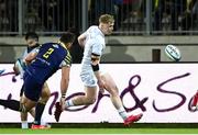 23 March 2024; Andrew Osborne of Leinster kicks through in the build up to his side's second try  during the United Rugby Championship match between Zebre Parma and Leinster at Stadio Sergio Lanfranchi in Parma, Italy. Photo by Harry Murphy/Sportsfile