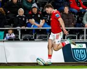 22 March 2024; Seán O’Brien of Munster scores his side's second try during the United Rugby Championship match between Ospreys and Munster at the Swansea.com Stadium in Swansea, Wales. Photo by Gruffydd Thomas/Sportsfile