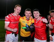 23 March 2024; Louth players from left, Donal Mckenny, Niall McDonnell and Tom Jackson after their side's victory in the Allianz Football League Division 2 match between Kildare and Louth at Netwatch Cullen Park in Carlow. Photo by Michael P Ryan/Sportsfile