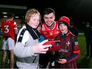23 March 2024; Liam Jackson of Louth poses for a picture with supporters after the Allianz Football League Division 2 match between Kildare and Louth at Netwatch Cullen Park in Carlow. Photo by Michael P Ryan/Sportsfile