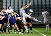 23 March 2024; Gonzalo Garcia of Zebre has a kick blocked by Max Deegan of Leinster during the United Rugby Championship match between Zebre Parma and Leinster at Stadio Sergio Lanfranchi in Parma, Italy. Photo by Harry Murphy/Sportsfile