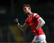 23 March 2024; Ciaran Downey of Louth celebrates scoring a late point during the Allianz Football League Division 2 match between Kildare and Louth at Netwatch Cullen Park in Carlow. Photo by Michael P Ryan/Sportsfile
