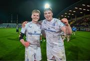 23 March 2024; Andrew Osborne and Diarmuid Mangan of Leinster after making their Leinster debuts in the United Rugby Championship match between Zebre Parma and Leinster at Stadio Sergio Lanfranchi in Parma, Italy. Photo by Harry Murphy/Sportsfile