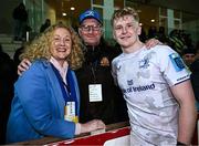 23 March 2024; Andrew Osborne of Leinster with his mother Fiona and father Joe after making his Leinster debut in the United Rugby Championship match between Zebre Parma and Leinster at Stadio Sergio Lanfranchi in Parma, Italy. Photo by Harry Murphy/Sportsfile