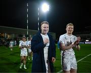 23 March 2024; Ciarán Frawley and Jamie Osborne of Leinster after their side's victory in the United Rugby Championship match between Zebre Parma and Leinster at Stadio Sergio Lanfranchi in Parma, Italy. Photo by Harry Murphy/Sportsfile
