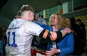 23 March 2024; Andrew Osborne of Leinster is embraced by his mother Fiona after making his Leinster debut in the United Rugby Championship match between Zebre Parma and Leinster at Stadio Sergio Lanfranchi in Parma, Italy. Photo by Harry Murphy/Sportsfile