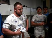 23 March 2024; Ed Byrne of Leinster sings in the dressing room after making his 100th Leinster appearance in the United Rugby Championship match between Zebre Parma and Leinster at Stadio Sergio Lanfranchi in Parma, Italy. Photo by Harry Murphy/Sportsfile