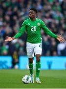 23 March 2024; Chiedozie Ogbene of Republic of Ireland during the international friendly match between Republic of Ireland and Belgium at the Aviva Stadium in Dublin. Photo by Seb Daly/Sportsfile