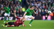 23 March 2024; Seamus Coleman of Republic of Ireland and Leandro Trossard of Belgium during the international friendly match between Republic of Ireland and Belgium at the Aviva Stadium in Dublin. Photo by Seb Daly/Sportsfile