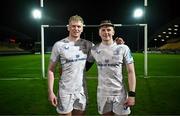 23 March 2024; Andrew Osborne of Leinster with his brother and teammate Jamie Osborne after making his Leinster debut in the United Rugby Championship match between Zebre Parma and Leinster at Stadio Sergio Lanfranchi in Parma, Italy. Photo by Harry Murphy/Sportsfile