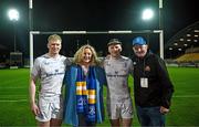 23 March 2024; Andrew Osborne of Leinster with his brother and teammate Jamie Osborne, mother Fiona and father Joe after making his Leinster debut in the United Rugby Championship match between Zebre Parma and Leinster at Stadio Sergio Lanfranchi in Parma, Italy. Photo by Harry Murphy/Sportsfile