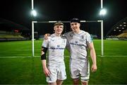 23 March 2024; Andrew Osborne and Diarmuid Mangan of Leinster after making his Leinster debut in the United Rugby Championship match between Zebre Parma and Leinster at Stadio Sergio Lanfranchi in Parma, Italy. Photo by Harry Murphy/Sportsfile