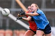 23 March 2024; Jodi Egan of Dublin in action against Dearbhla Coleman of Armagh during the Lidl LGFA National League Division 1 match between Armagh and Dublin at BOX-IT Athletic Grounds in Armagh. Photo by Ben McShane/Sportsfile